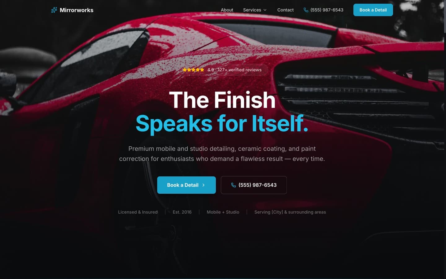 Auto Detailing website template — header preview