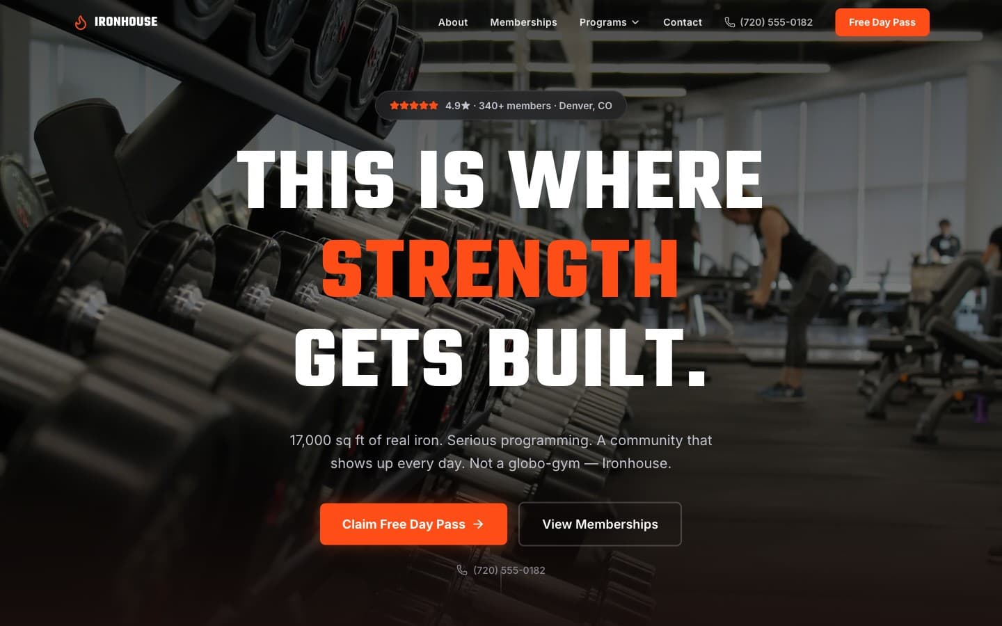 Gym & Strength Club website template — header preview