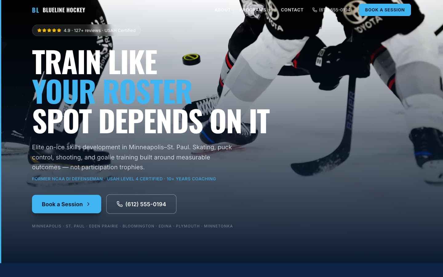 Hockey Skills Trainer website template — header preview
