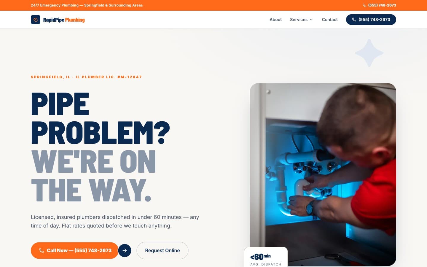 Plumbing (24/7) website template — header preview