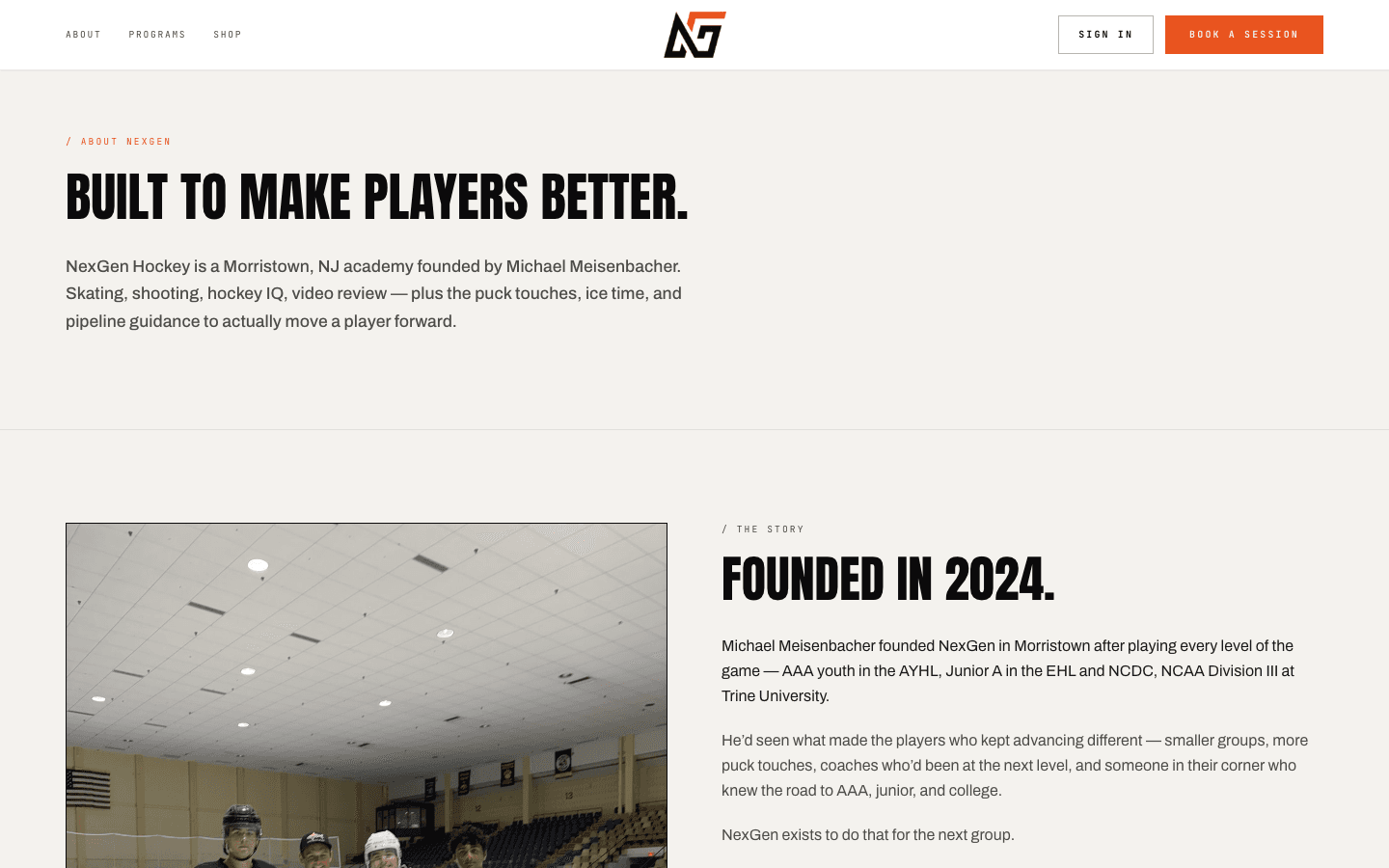 NexGen Hockey — mobile view