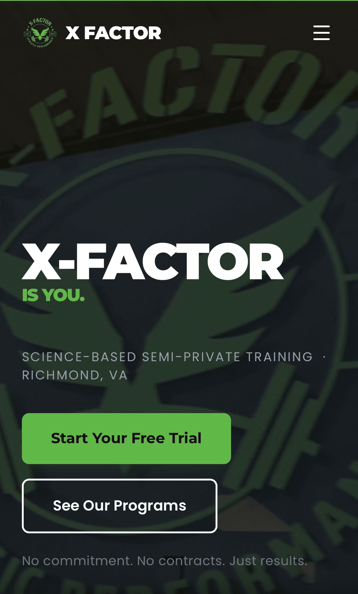 X-Factor Athletic Performance — mobile view
